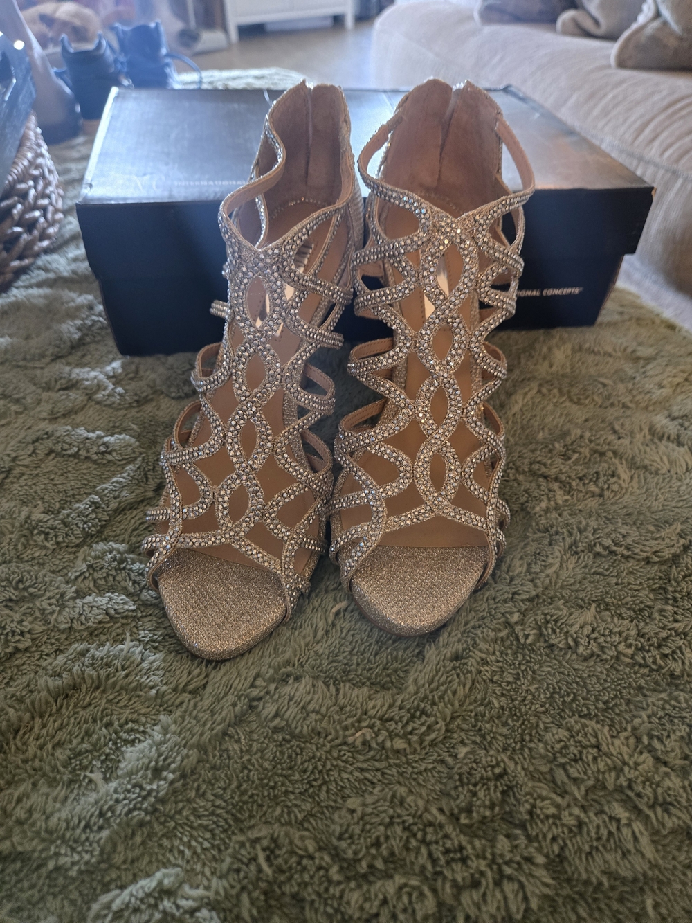 INC International Concepts Nude Crystal-Embellished Strappy Heels